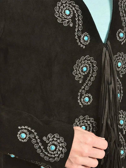 Scully Women's Embroidered Fringe Long Suede Leather Jacket image 3