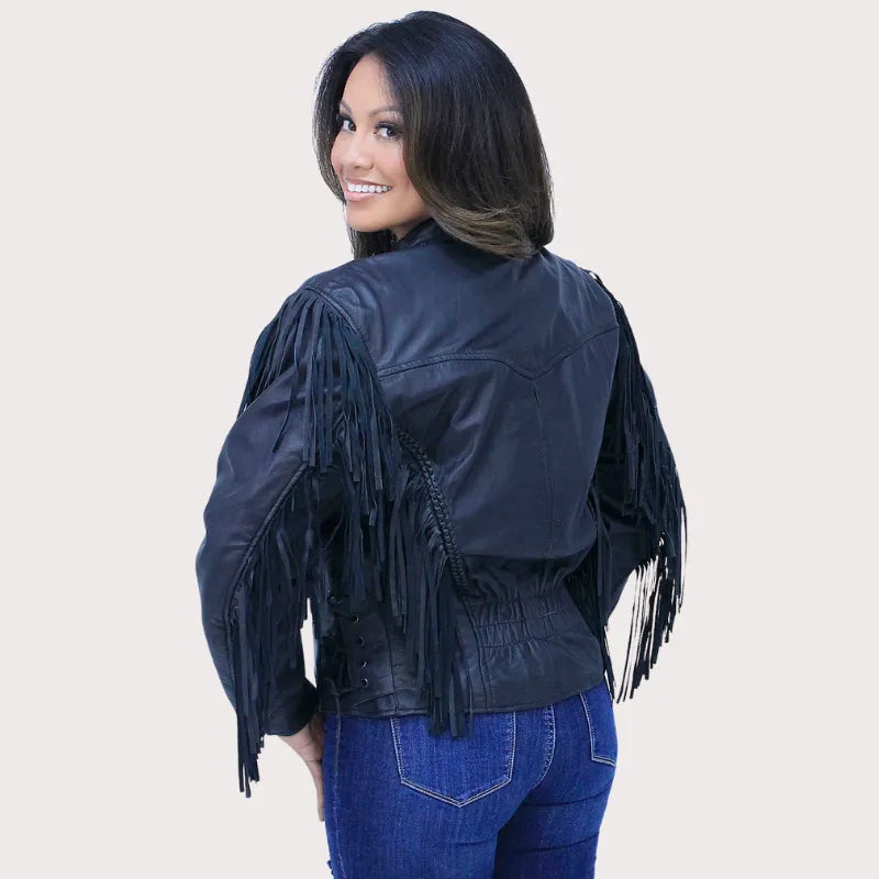 Fringed Leather Motorcycle Jacket for Women image 1