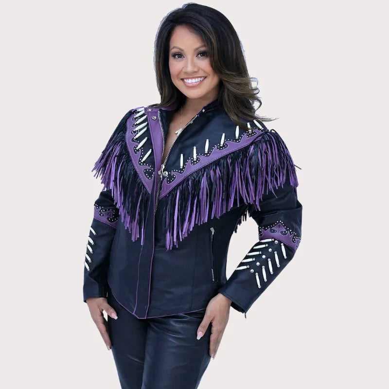 Purple Fringe Leather Jacket image 0