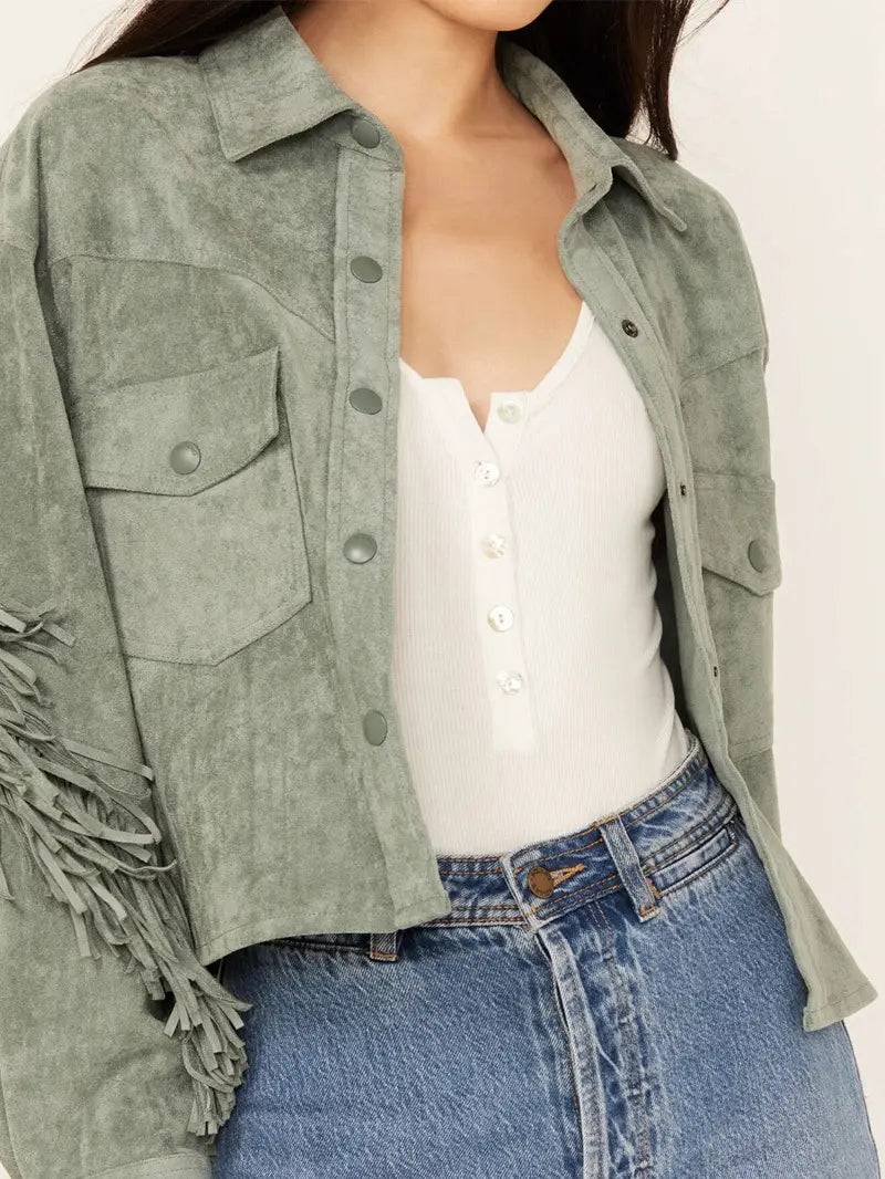 Women's Genuine Suede Leather Fringe Jacket image 2