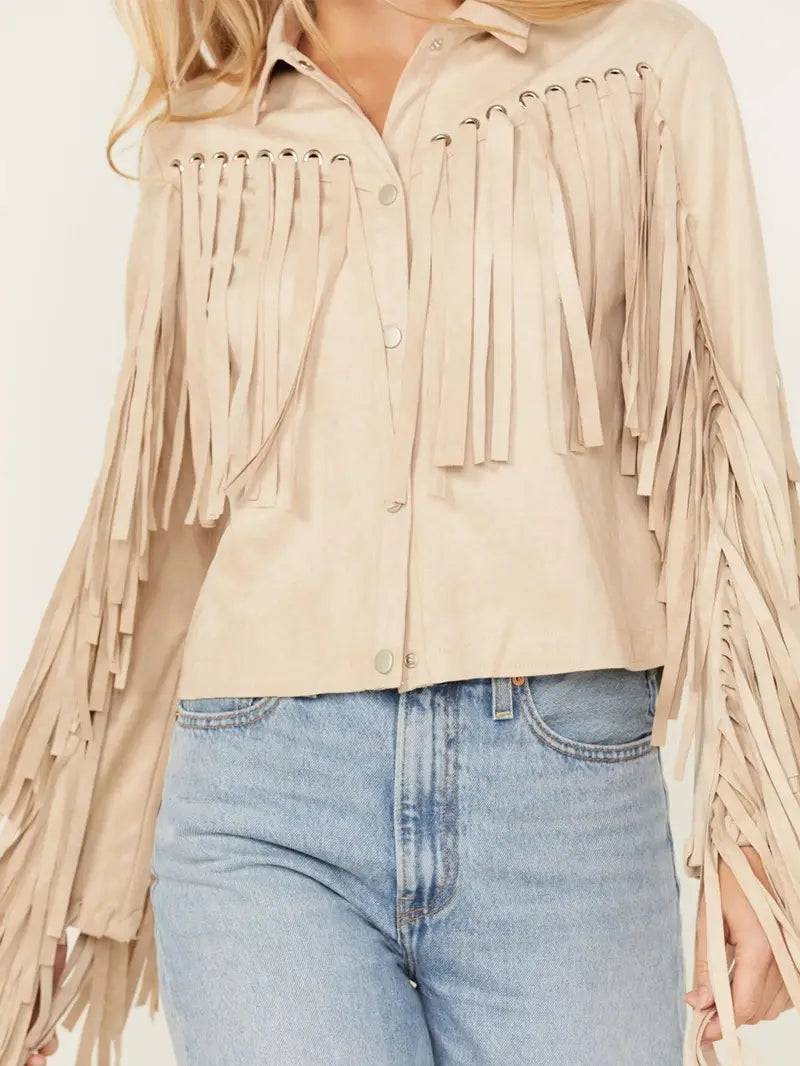 Blue B Women's Grommet Faux Suede Fringe Jacket image 2