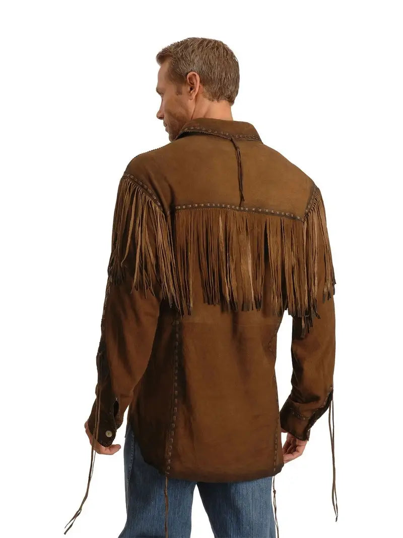 Mens Brown Suede Fringe Shirt image 1