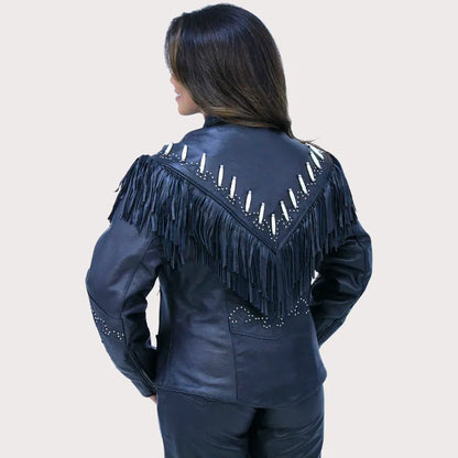 Bone Studded Fringe Leather Jacket image 1