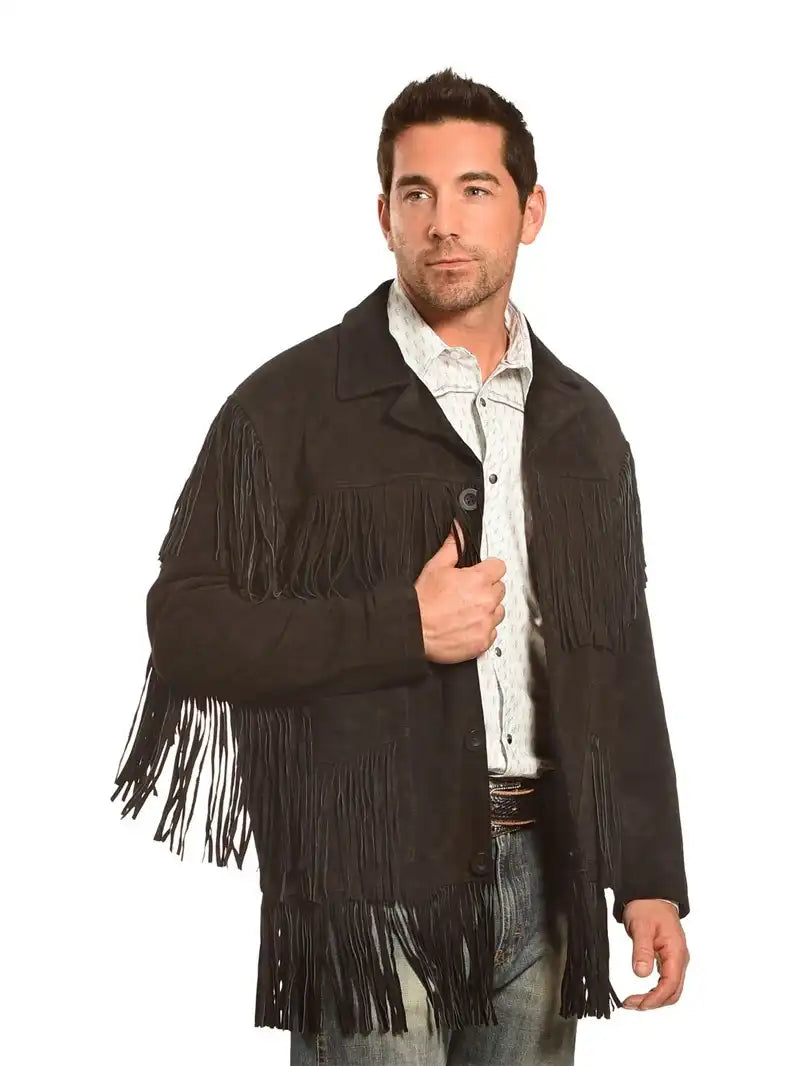Mens Black Suede Fringe Western Jacket image 1