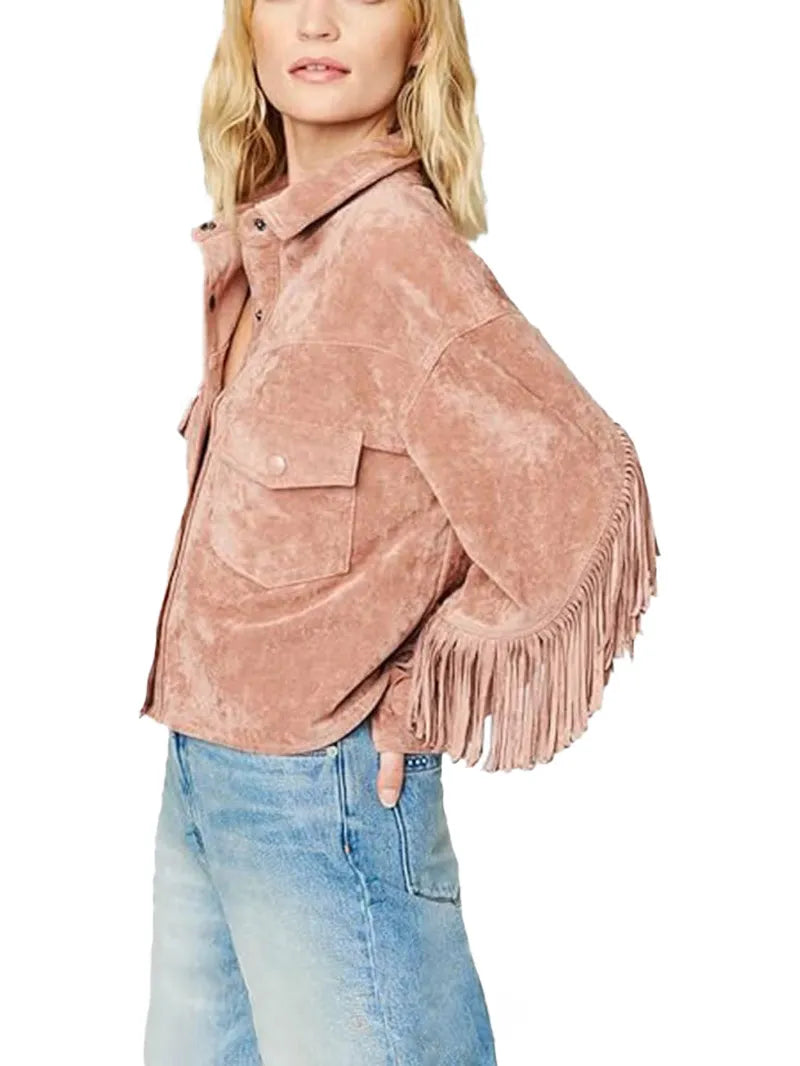 Women Luxury Clothing Suede Leather Fringe Jacket image 3