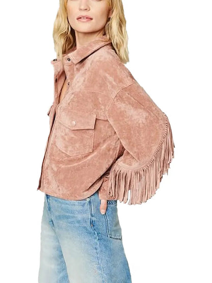 Women Luxury Clothing Suede Leather Fringe Jacket image 3