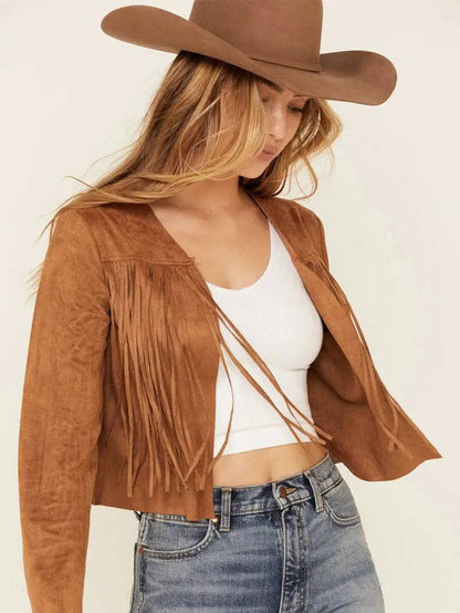 Women's Suede Leather Western Fringe Jacket image 1