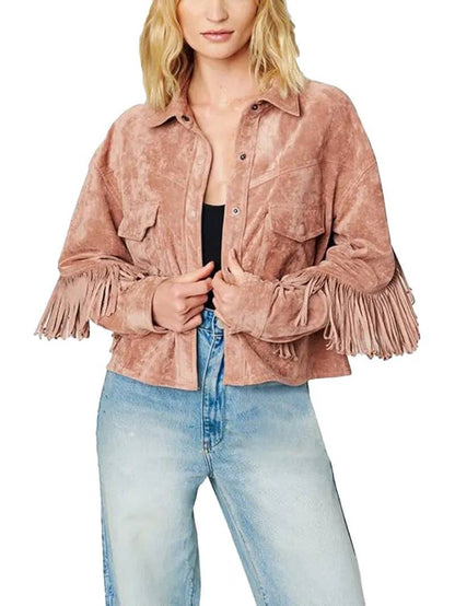 Women Luxury Clothing Suede Leather Fringe Jacket image 2
