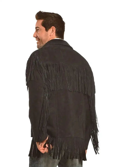 Mens Black Suede Fringe Western Jacket image 2