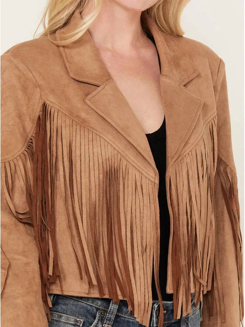 Suede Leather Cropped Fringe Jacket image 2