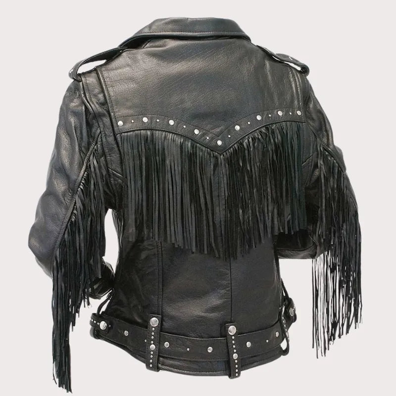 Ladies Stud And Fringe Leather Jacket image 2