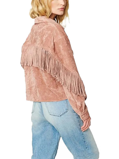 Women Luxury Clothing Suede Leather Fringe Jacket image 4