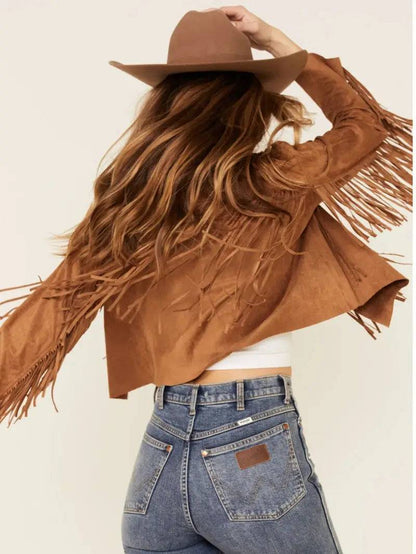 Women's Suede Leather Western Fringe Jacket image 2