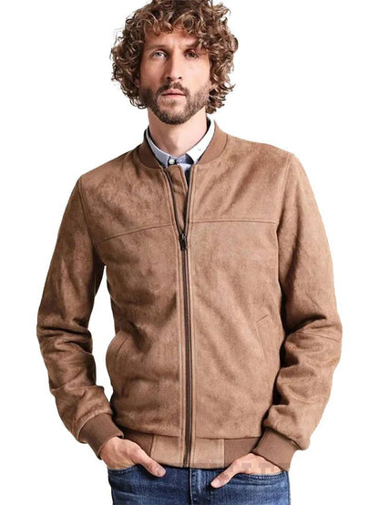 Mens Suede Bomber Leather Jacket image 0
