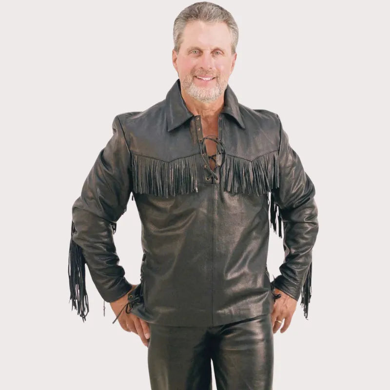 Premium Pullover Fringe Leather Shirt image 0