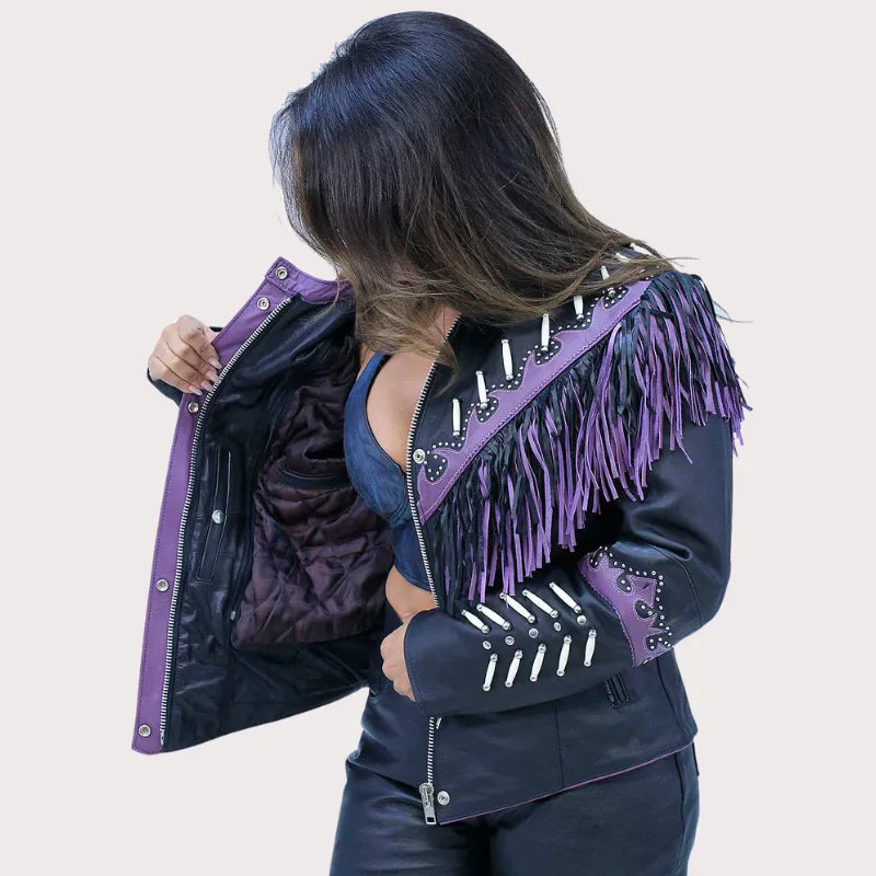 Purple Fringe Leather Jacket image 2
