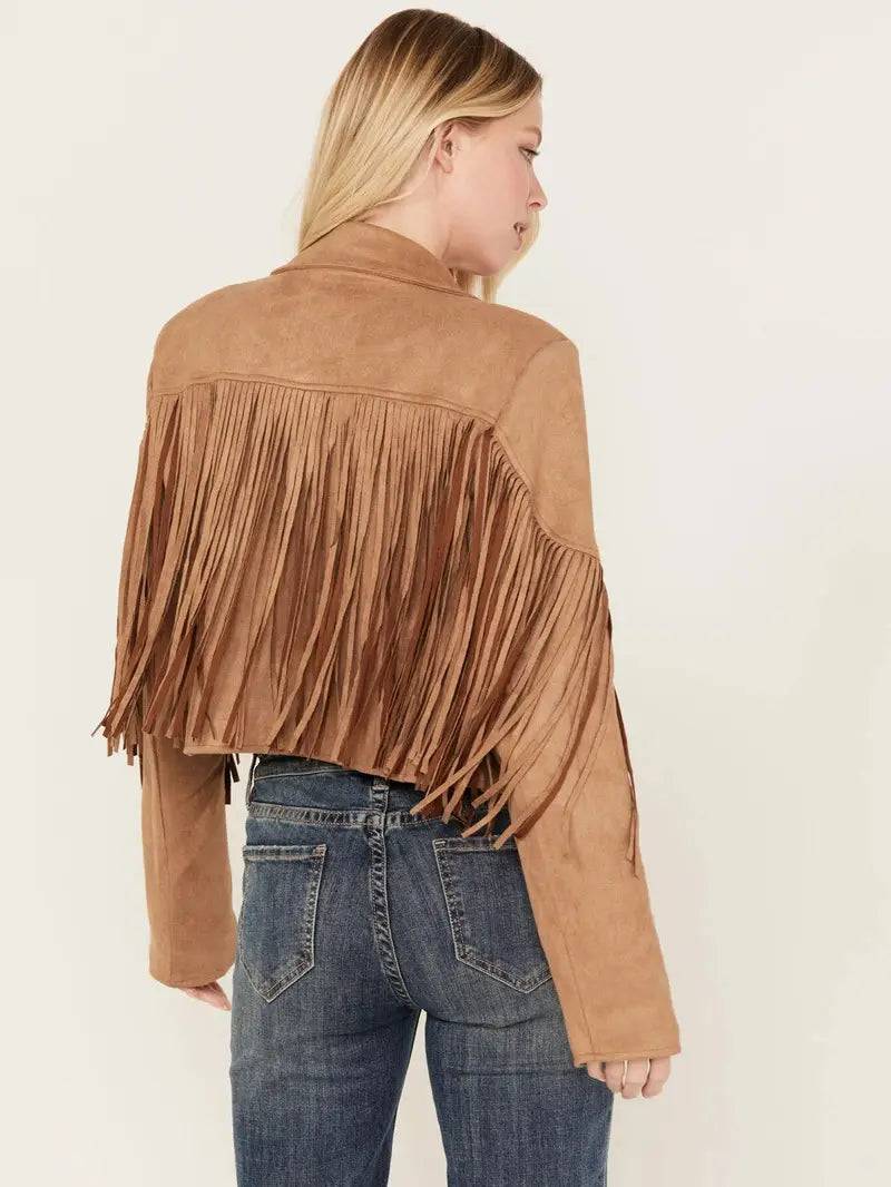 Suede Leather Cropped Fringe Jacket image 1