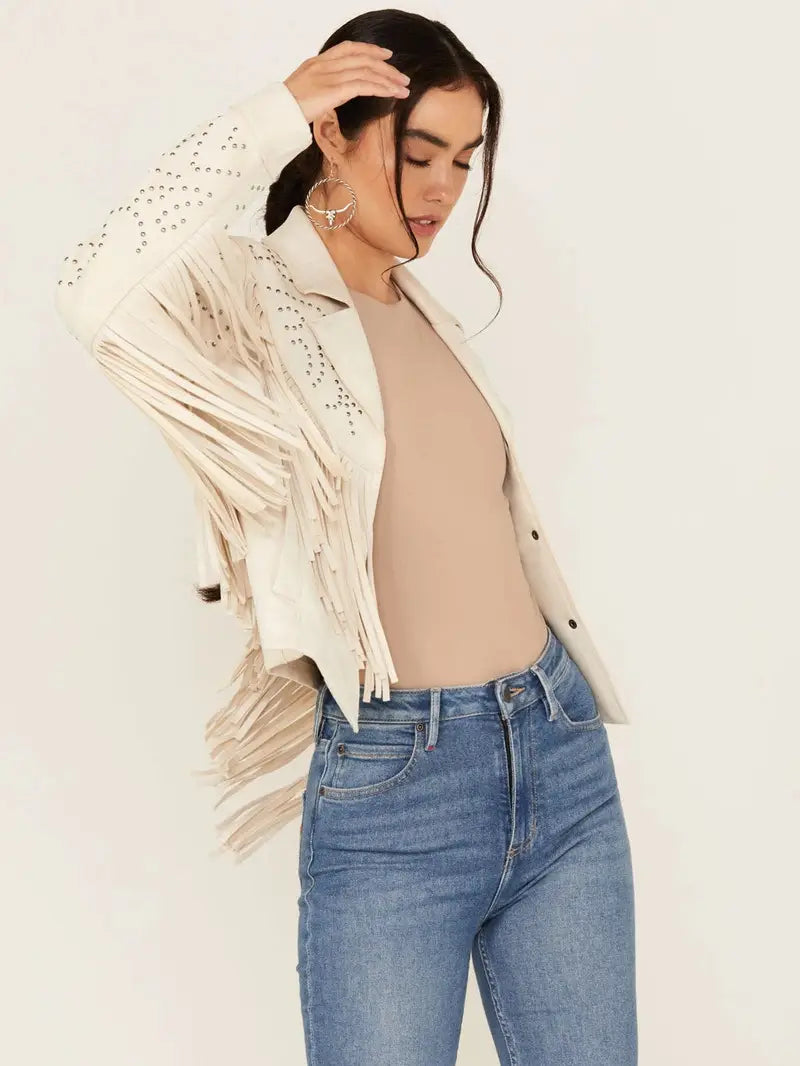 Women's Blair Fringe and Studded Suede Snap Jacket image 3