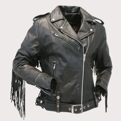 Ladies Stud And Fringe Leather Jacket image 1