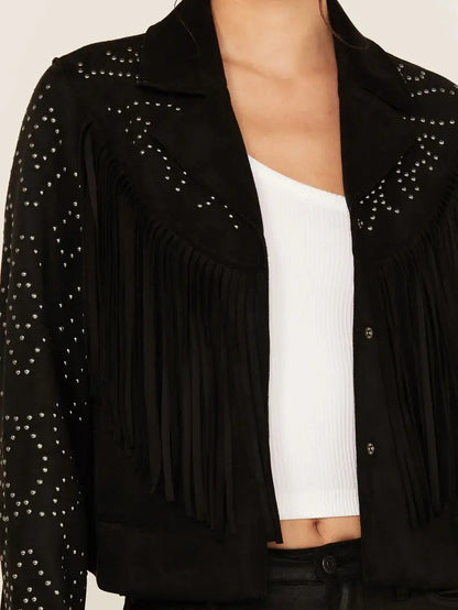 Women's Blair Fringe and Studded Suede Snap Jacket image 2