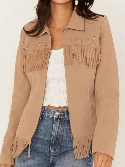 Women's Fringe Leather Jacket with Zip image 2