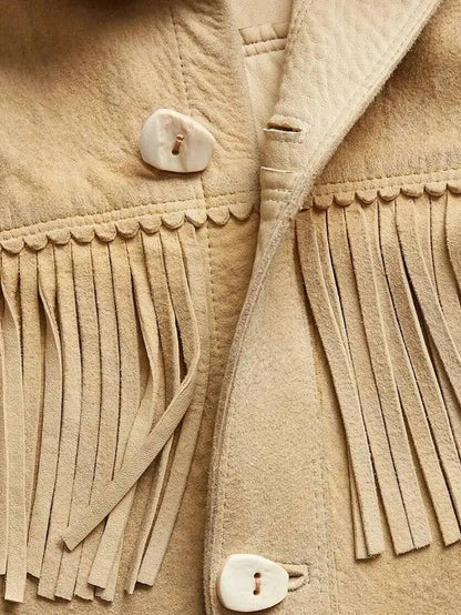 Men’s Western Leather Jacket With Beads Fringes image 3