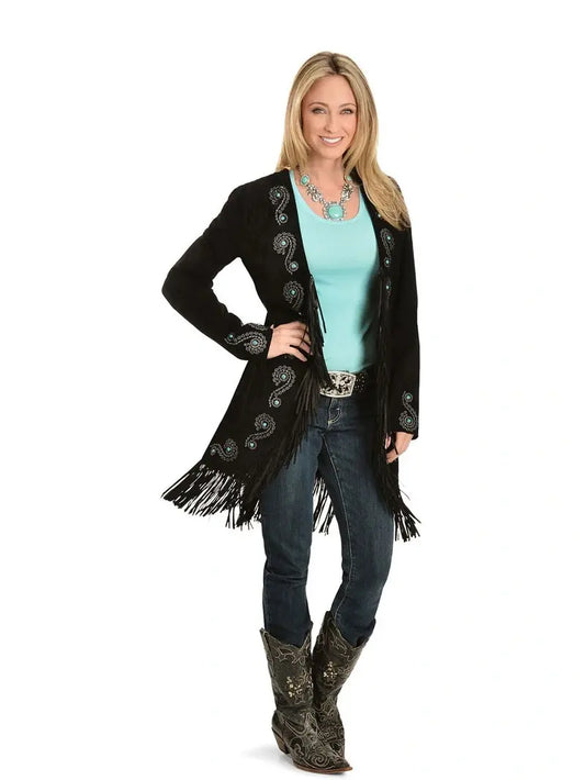 Scully Women's Embroidered Fringe Long Suede Leather Jacket image 0