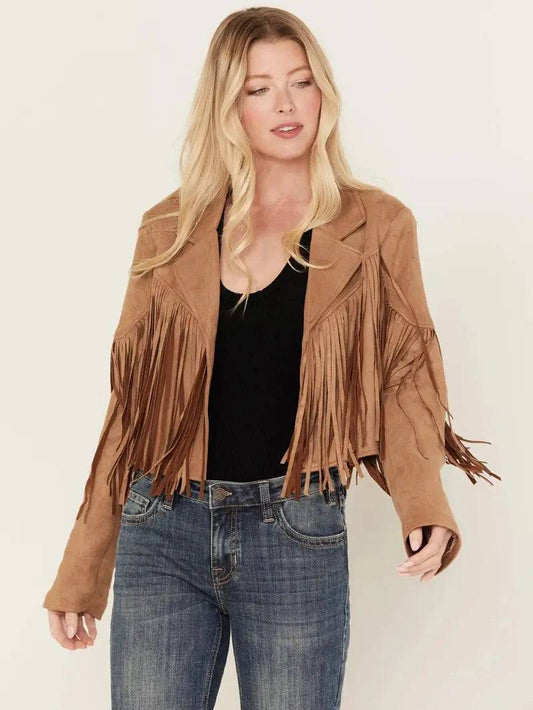 Suede Leather Cropped Fringe Jacket image 0