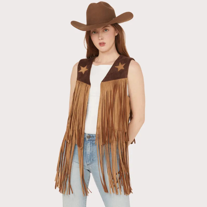 Saints & Hearts Women's Faux Suede Star Tiered Fringe Vest image 0