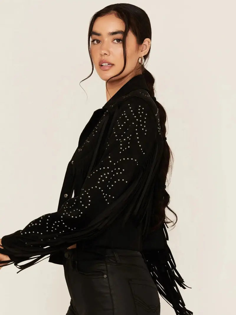 Women's Blair Fringe and Studded Suede Snap Jacket image 3