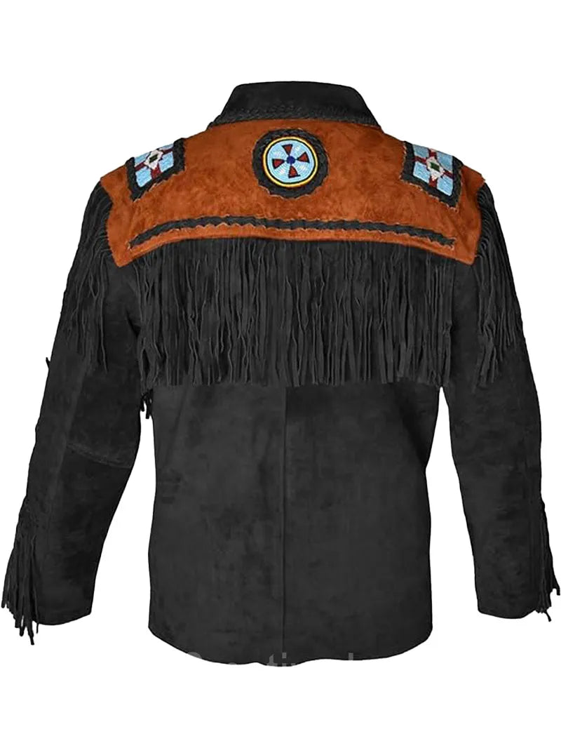 Men Western Fringe Leather Jacket image 1